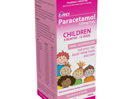 ETHICS for Children 3 Months - 12 Years Pain & Fever Relief - Strawberry & Vanilla Flavour For Sale