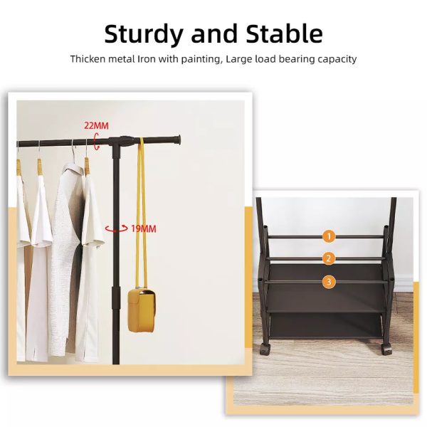 3 Layer Rolling Clothes Rack with Shelves Sale