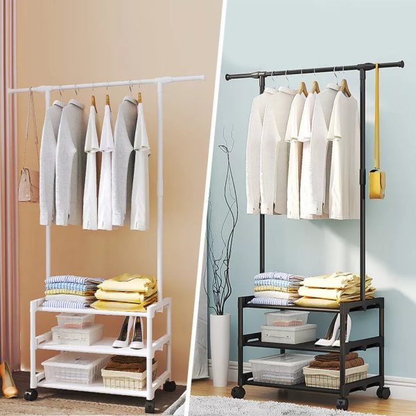 3 Layer Rolling Clothes Rack with Shelves Sale