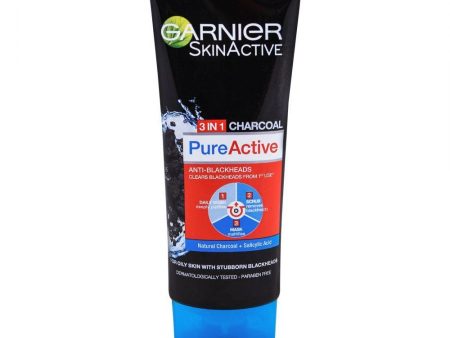 Garnier Skin Active Pure Active 3 in 1 Charcoal Blackhead Face Wash Mask Scrub Supply