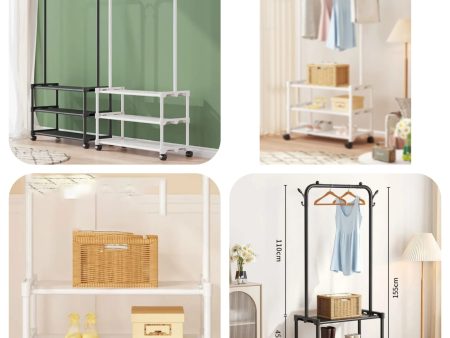 3 Layer Rolling Clothes Rack with Shelves Sale